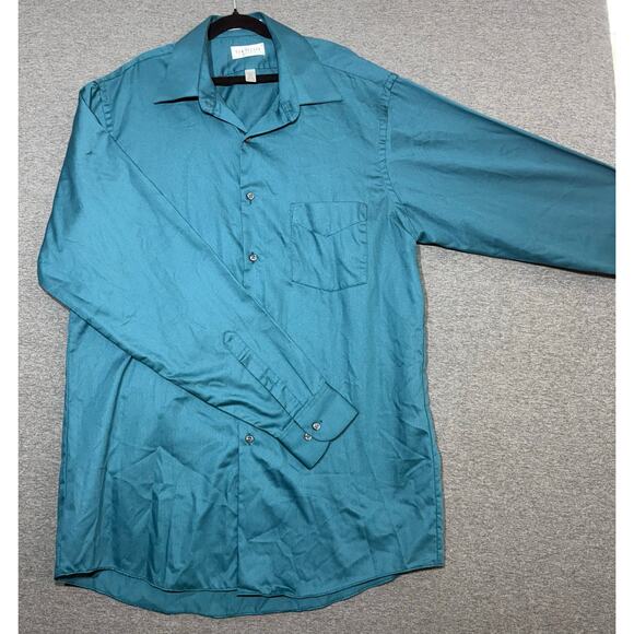 Van Heusen | Men's Teal Lux Sateen Wrinkle Free Button Down Shirt | 34/35 Medium - Picture 2 of 4